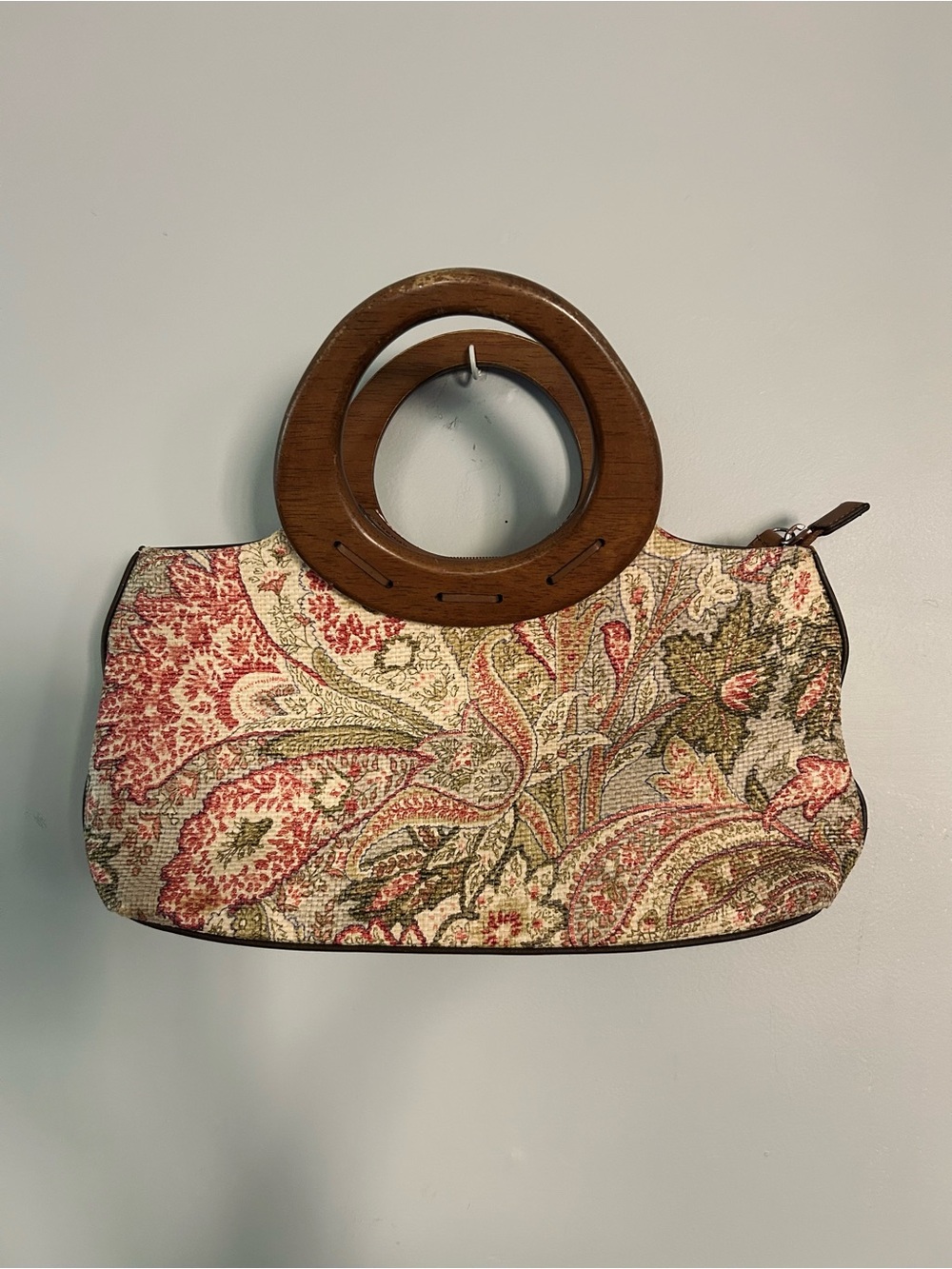 Relic Floral Paisley Woven Handbag Wood Handles Boho Purse